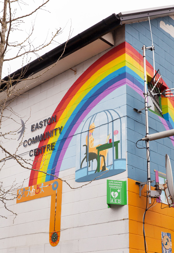 A side view of the mural at Easton Community Centre.
