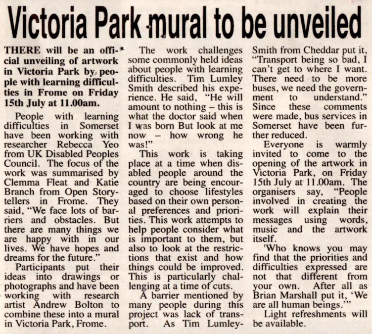 Article titled 'Victoria Park mural to be unveiled'